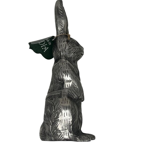 Silver Tone Metal Rabbit Bunny Figure Sitting Décor Garden Statue 12" Tall NWT - Picture 11 of 13